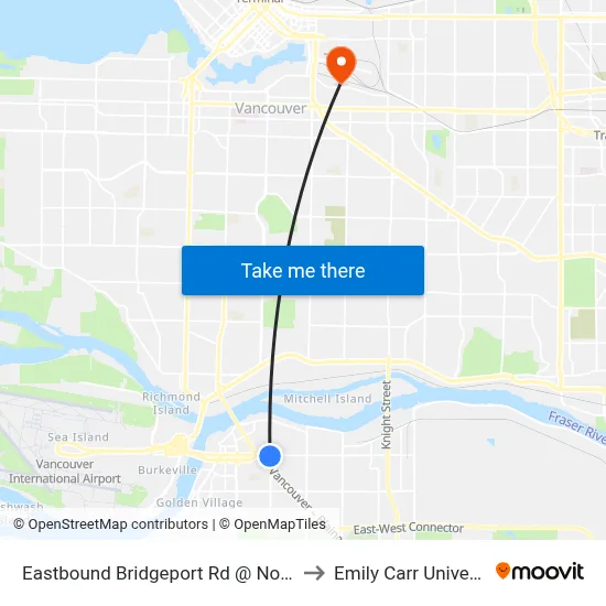 Eastbound Bridgeport Rd @ No. 4 Rd to Emily Carr University map