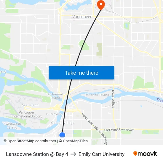 Lansdowne Station @ Bay 4 to Emily Carr University map