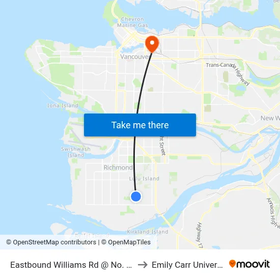 Eastbound Williams Rd @ No. 4 Rd to Emily Carr University map