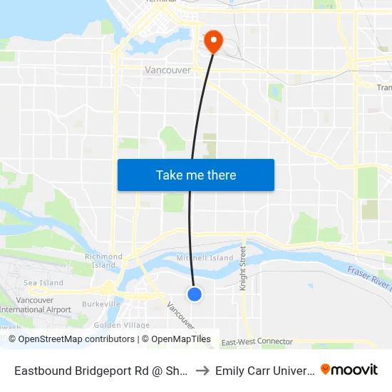 Eastbound Bridgeport Rd @ Shell Rd to Emily Carr University map