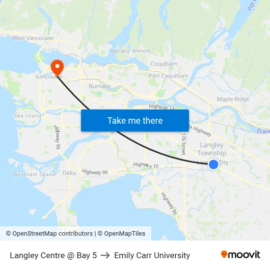 Langley Centre @ Bay 5 to Emily Carr University map