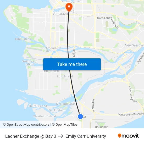Ladner Exchange @ Bay 3 to Emily Carr University map