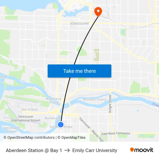 Aberdeen Station @ Bay 1 to Emily Carr University map