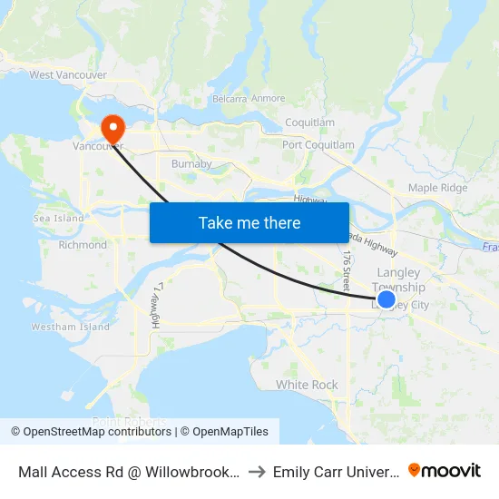 Mall Access Rd @ Willowbrook Mall to Emily Carr University map