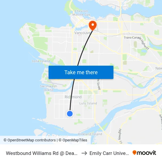 Westbound Williams Rd @ Deagle Rd to Emily Carr University map