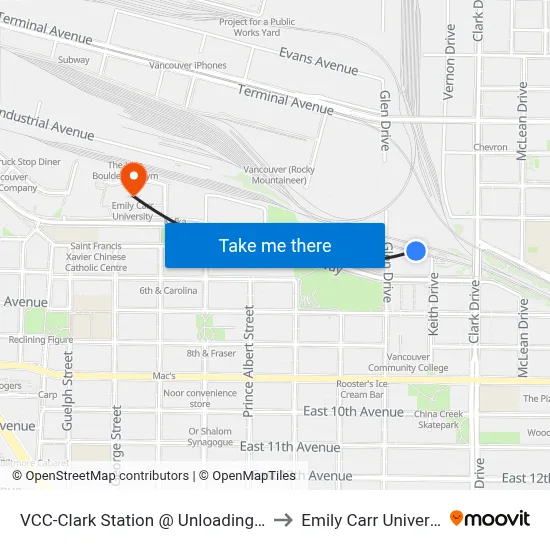 VCC-Clark Station @ Unloading Only to Emily Carr University map