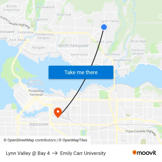 Lynn Valley @ Bay 4 to Emily Carr University map