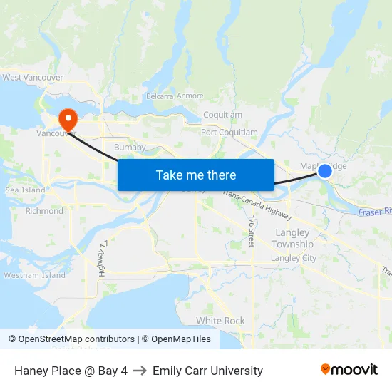 Haney Place @ Bay 4 to Emily Carr University map