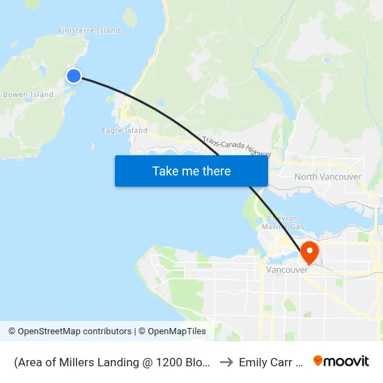 (Area of Millers Landing @ 1200 Block) @ 1200 Block (Flag) to Emily Carr University map