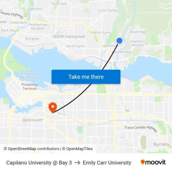 Capilano University @ Bay 3 to Emily Carr University map