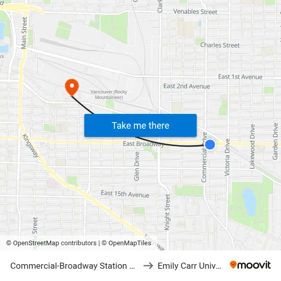Commercial-Broadway Station @ Bay 1 to Emily Carr University map