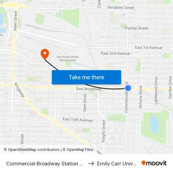 Commercial-Broadway Station @ Bay 4 to Emily Carr University map