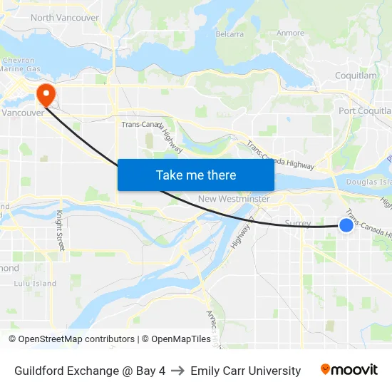 Guildford Exchange @ Bay 4 to Emily Carr University map