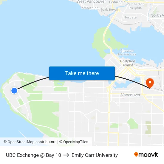 UBC Exchange @ Bay 10 to Emily Carr University map