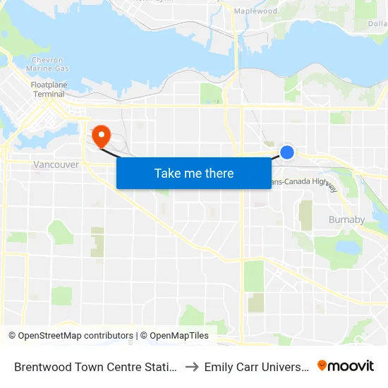 Brentwood Town Centre Station to Emily Carr University map