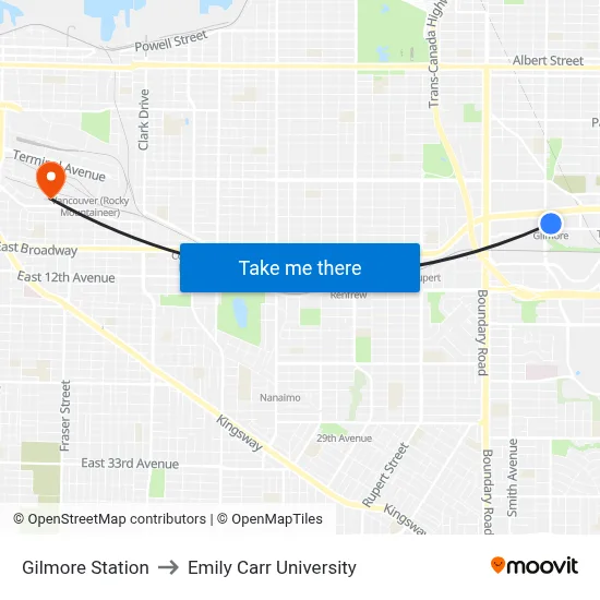 Gilmore Station to Emily Carr University map