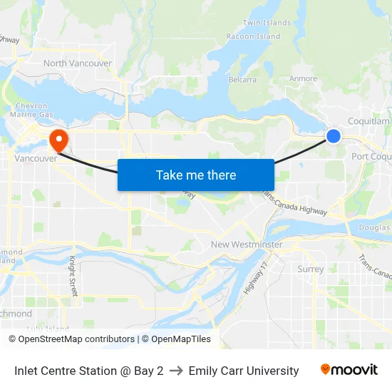 Inlet Centre Station @ Bay 2 to Emily Carr University map