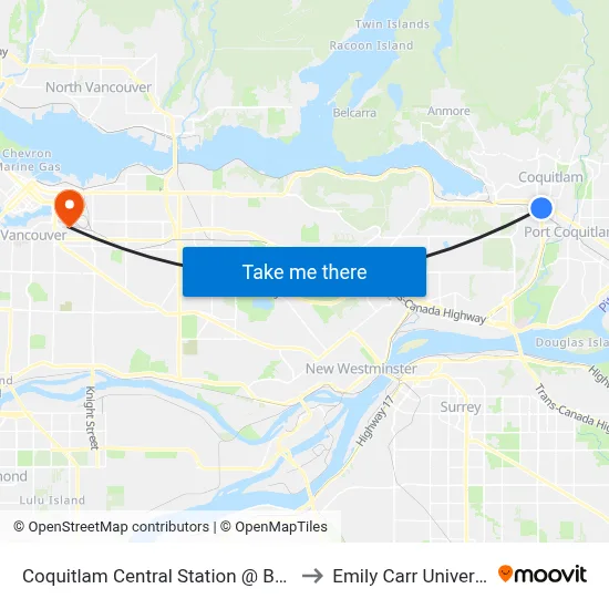 Coquitlam Central Station @ Bay 13 to Emily Carr University map