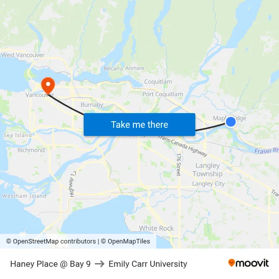Haney Place @ Bay 9 to Emily Carr University map