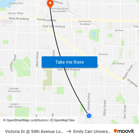 Victoria Dr @ 54th Avenue Loop to Emily Carr University map