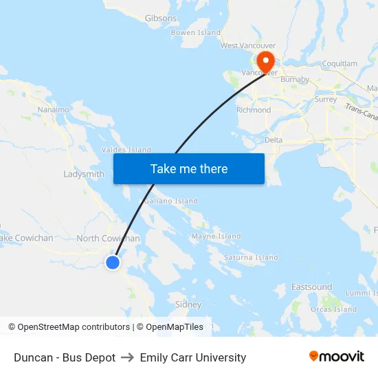 Duncan - Bus Depot to Emily Carr University map