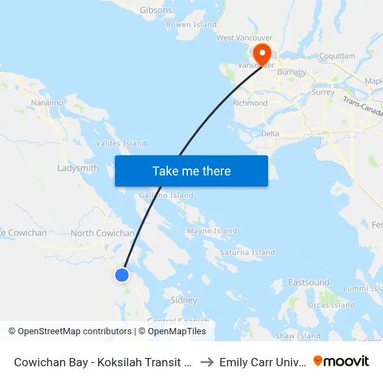 Cowichan Bay - Koksilah Transit Exchange to Emily Carr University map