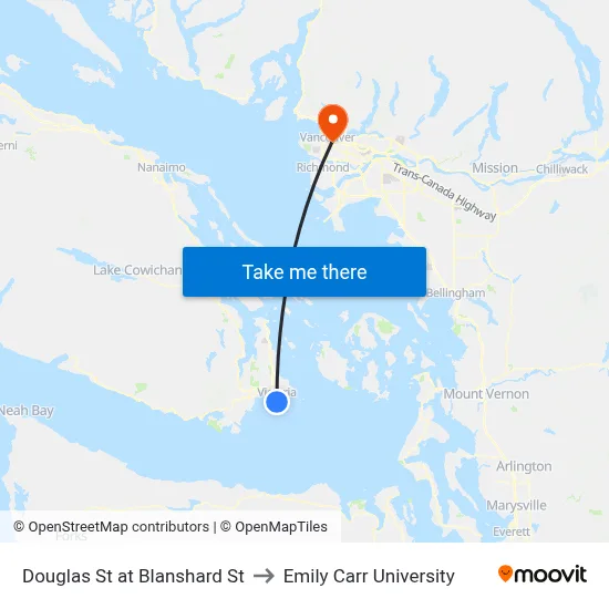 Douglas St at Blanshard St to Emily Carr University map