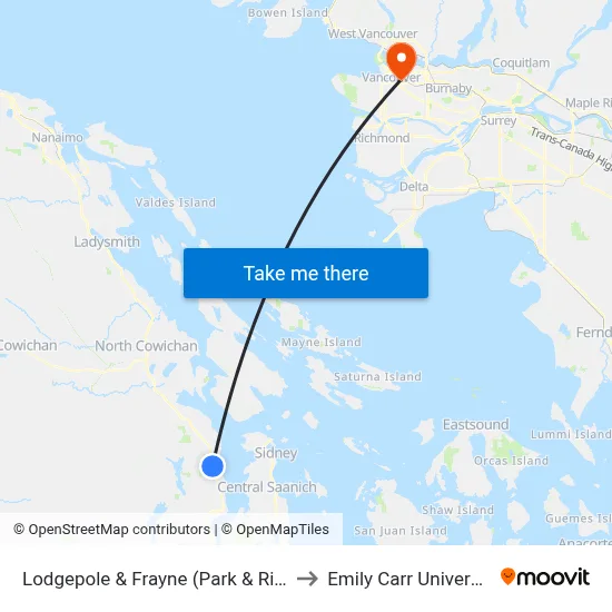 Lodgepole & Frayne (Park & Ride) to Emily Carr University map