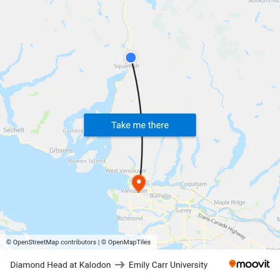 Diamond Head at Kalodon to Emily Carr University map