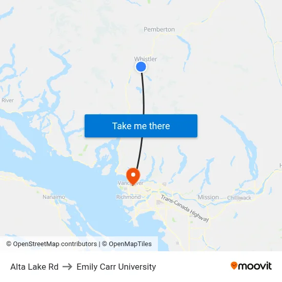 Alta Lake Rd to Emily Carr University map