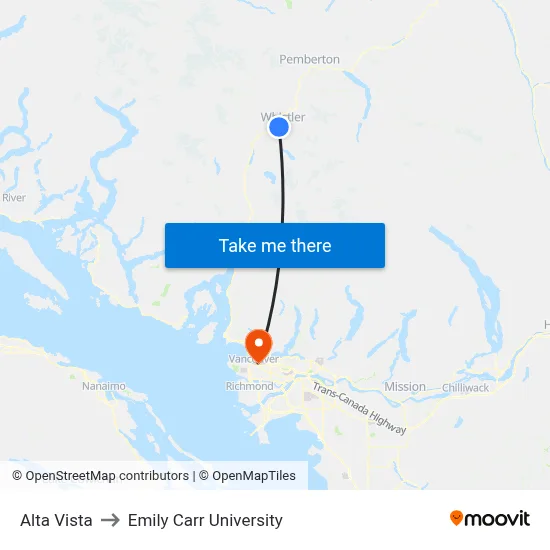 Alta Vista to Emily Carr University map