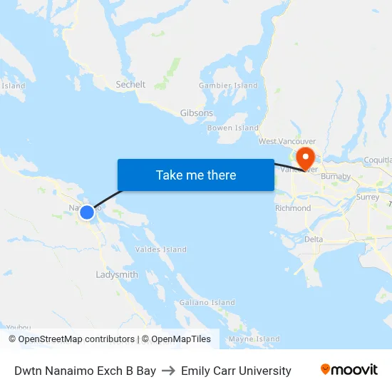 Dwtn Nanaimo Exch B Bay to Emily Carr University map
