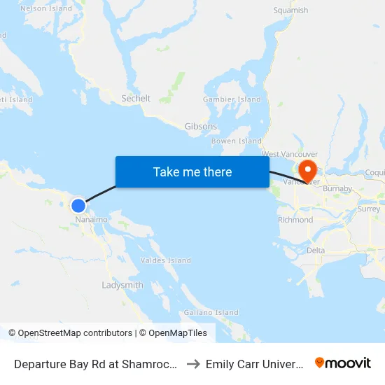Departure Bay Rd at Shamrock Pl to Emily Carr University map