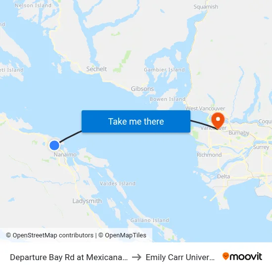 Departure Bay Rd at Mexicana Rd to Emily Carr University map