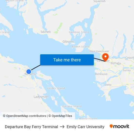 Departure Bay Ferry Terminal to Emily Carr University map