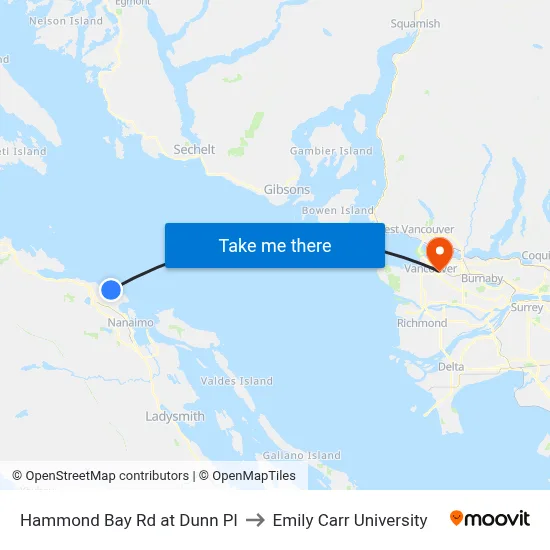 Hammond Bay Rd at Dunn Pl to Emily Carr University map