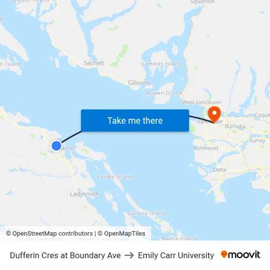 Dufferin Cres at Boundary Ave to Emily Carr University map