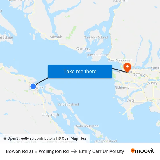 Bowen Rd at E Wellington Rd to Emily Carr University map