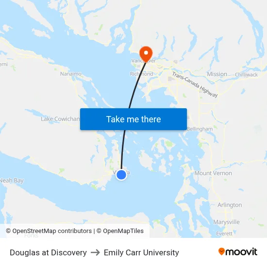 Douglas at Discovery to Emily Carr University map