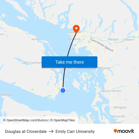 Douglas at Cloverdale to Emily Carr University map