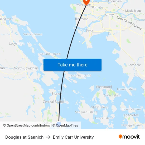 Douglas at Saanich to Emily Carr University map