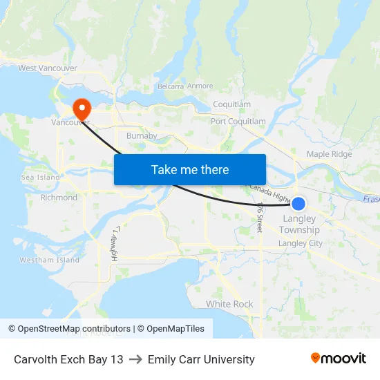 Carvolth Exch Bay 13 to Emily Carr University map