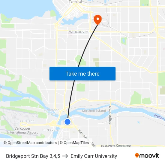Bridgeport Stn Bay 3,4,5 to Emily Carr University map