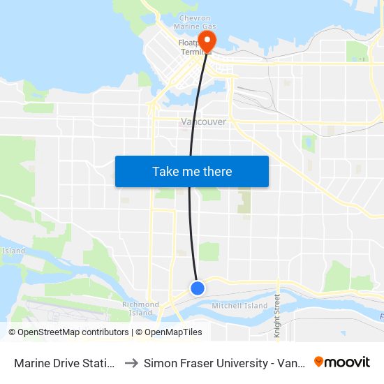 Marine Drive Station @ Bay 1 to Simon Fraser University - Vancouver Campus map