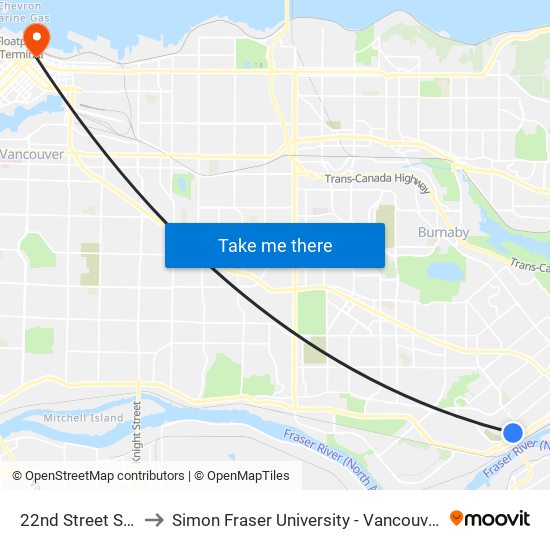 22nd Street Station to Simon Fraser University - Vancouver Campus map