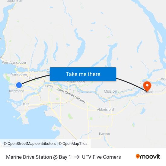 Marine Drive Station @ Bay 1 to UFV Five Corners map