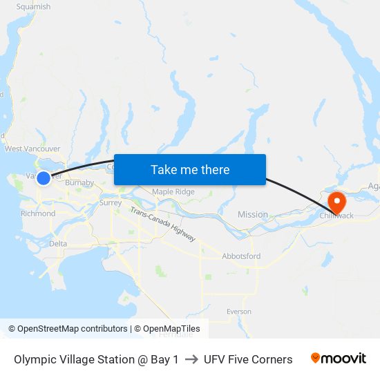 Olympic Village Station @ Bay 1 to UFV Five Corners map