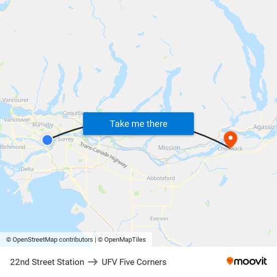 22nd Street Station to UFV Five Corners map