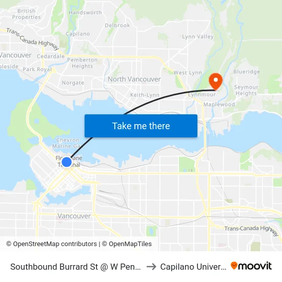 Southbound Burrard St @ W Pender St to Capilano University map
