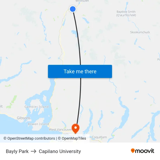 Bayly Park to Capilano University map